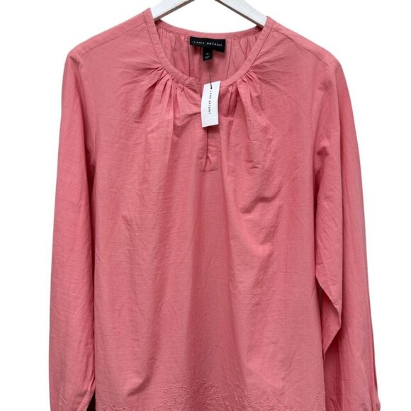 LANE BRYANT Pink Peasant Blouse Size 16 Cotton Eyelet Long Sleeve Womens Top NWT - Picture 2 of 9